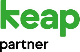 Step up to all-in-one #CRM "Keap Partner badge" is a badge that features a stylized green 'Keap' logo, with the word 'Partner' written below it.