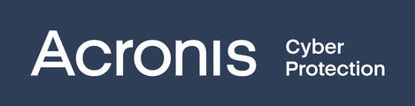 Acronis Cyber Protection logo white text on dark blue background.