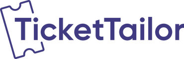 Ticket Tailor logo. A bold blue ticket stub with a playful triangular cut-out, followed by the friendly, rounded text "Ticket Tailor."